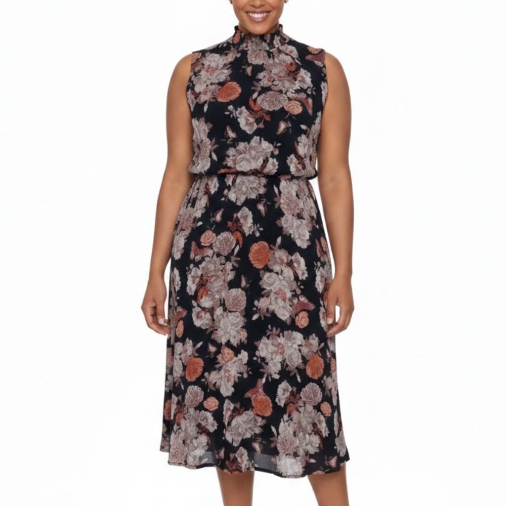 Torrid Whimsigoth Black Floral Butterfly Mock Neck Sleeveless Midi Dress 4 / 4X